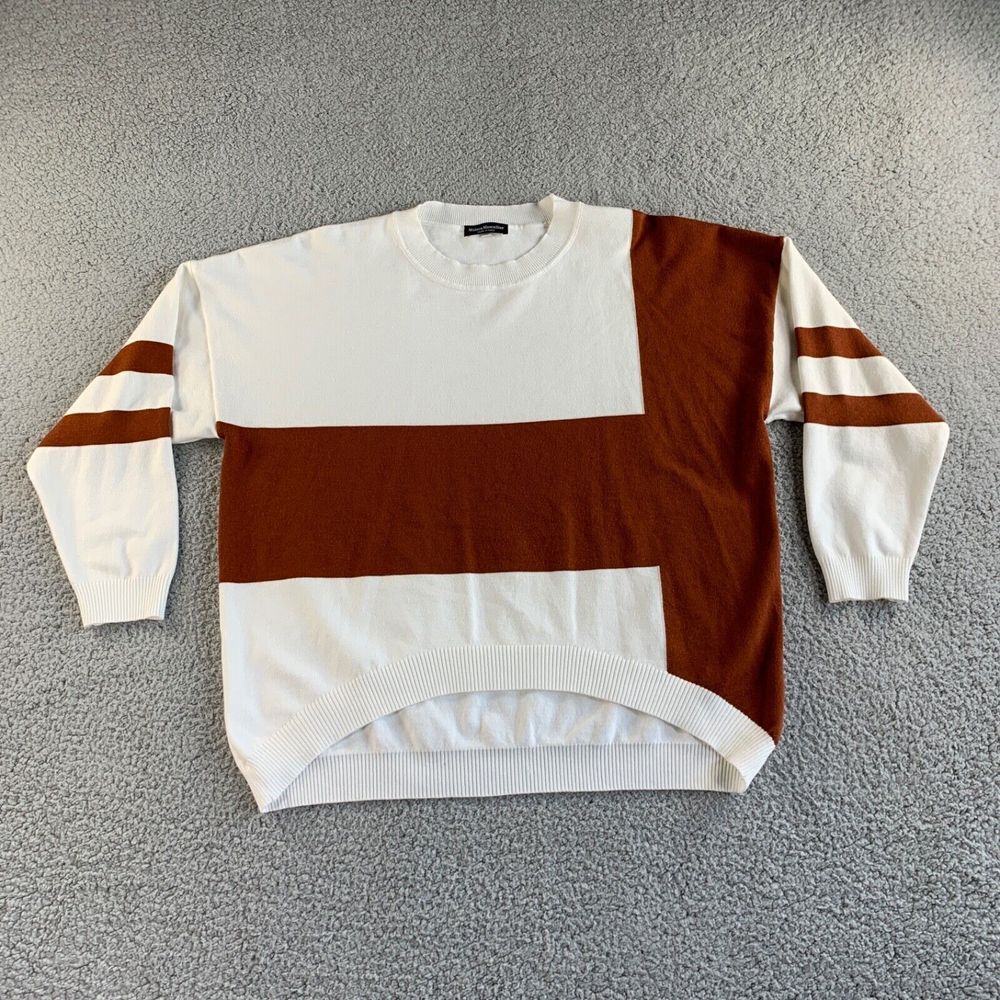 NEW Maison Mascallier Sweater Womens XL White Brown Crescent‎ Hem Color Block